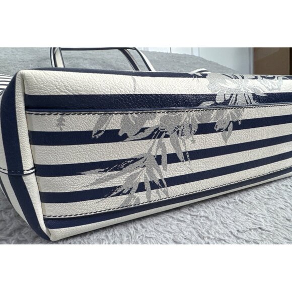 Tommy Bahama Floral Stripe Tote W/Pouch Navy White Faux Leather Travel Beach 90s - Picture 8 of 16
